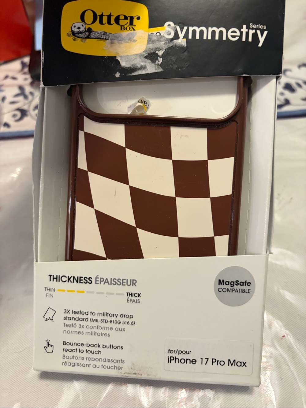 OtterBox Symmetry Series Brown and White Checkered Case for iPhone 17 Pro Max